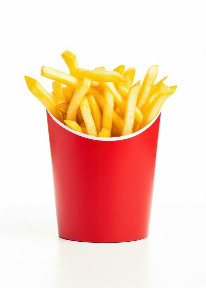 French fries in paper bag, studio shot stock photo