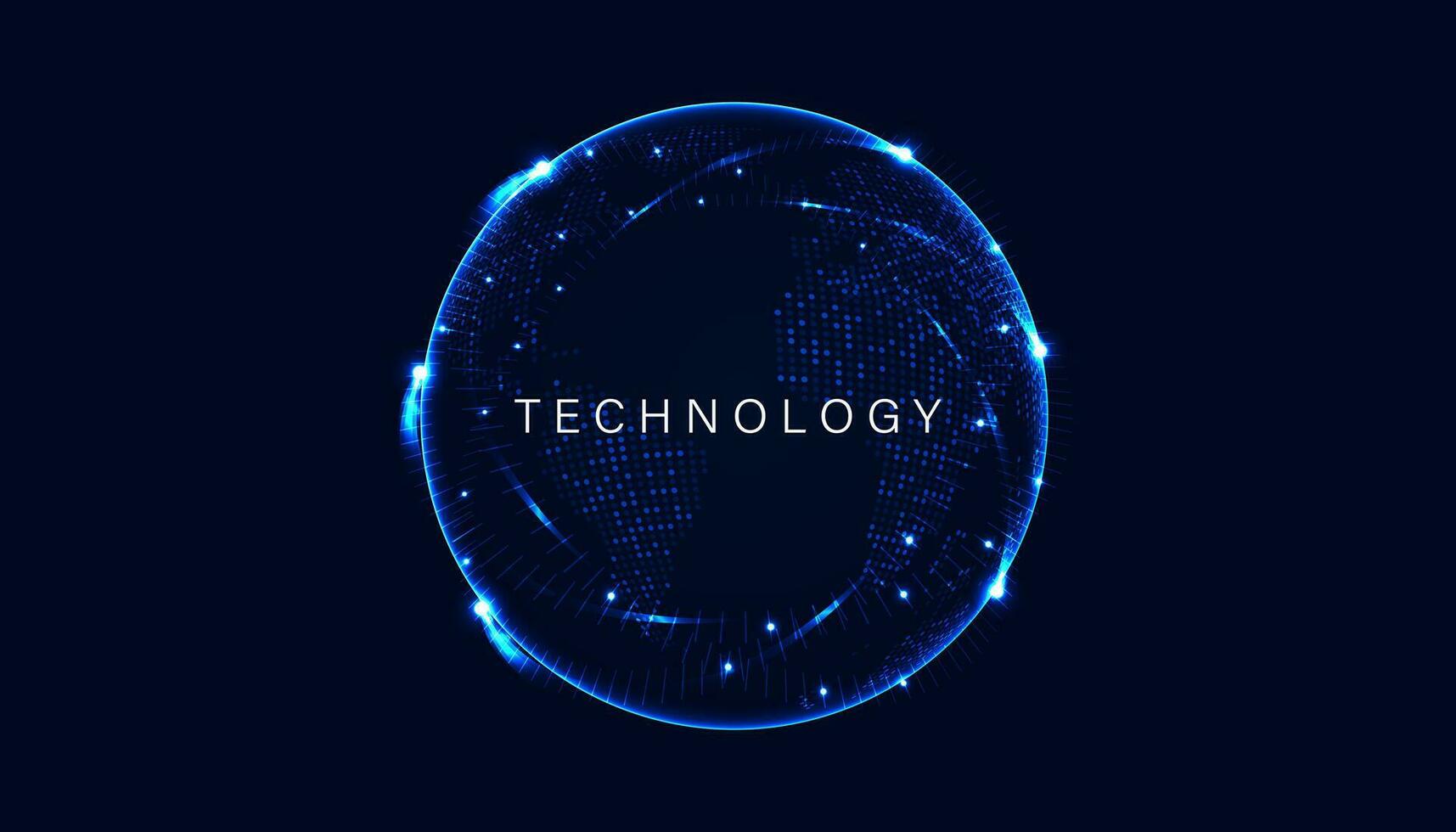 Abstract world on circle digital and Technology Background with Computer Systems light blue. vector