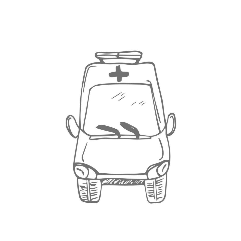 ambulance doodle drawing, single isolated ink vector illustration