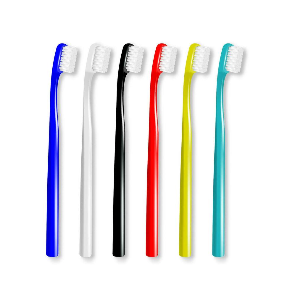 Vector 3d Realistic Plastic Blank Toothbrush Icon Set Isolated on Transparent Background. Design Template, Mockup.