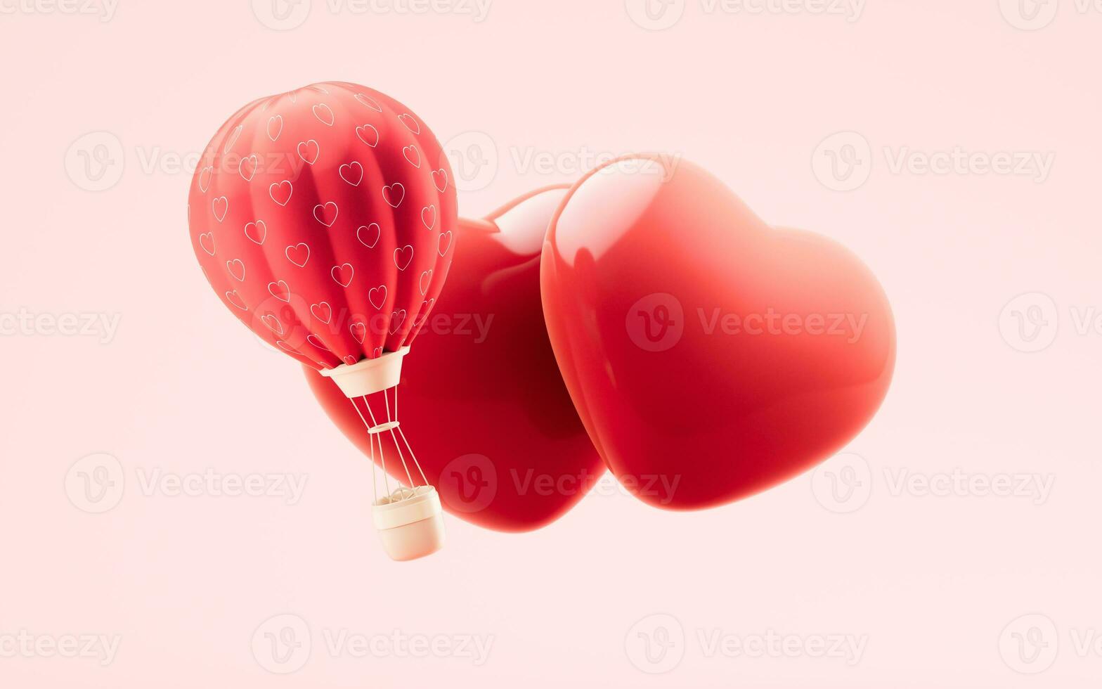 Hot air balloon and love heart shape, 3d rendering. photo