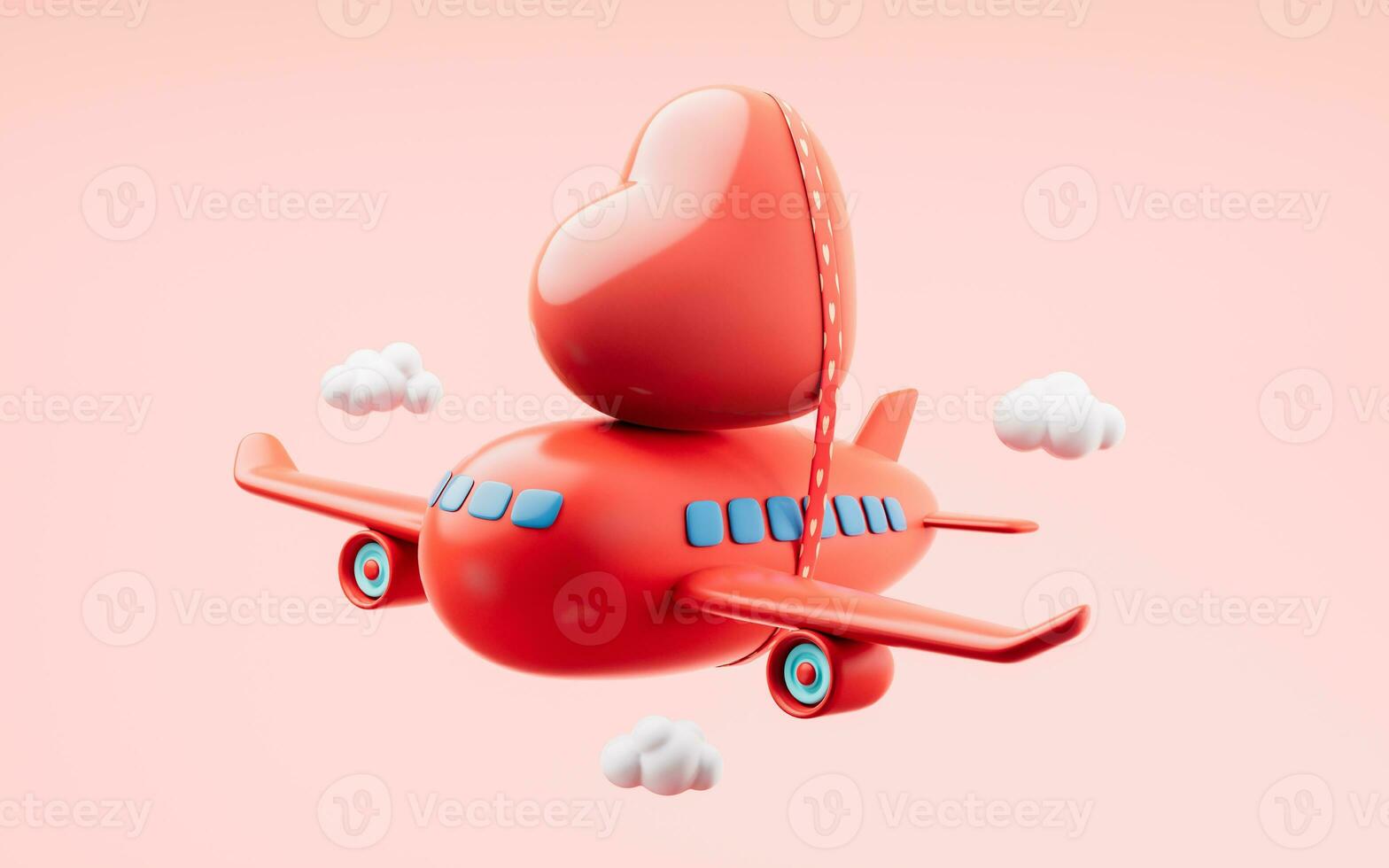 Love heart with 3d cartoon style, festival celebration, 3d rendering. photo