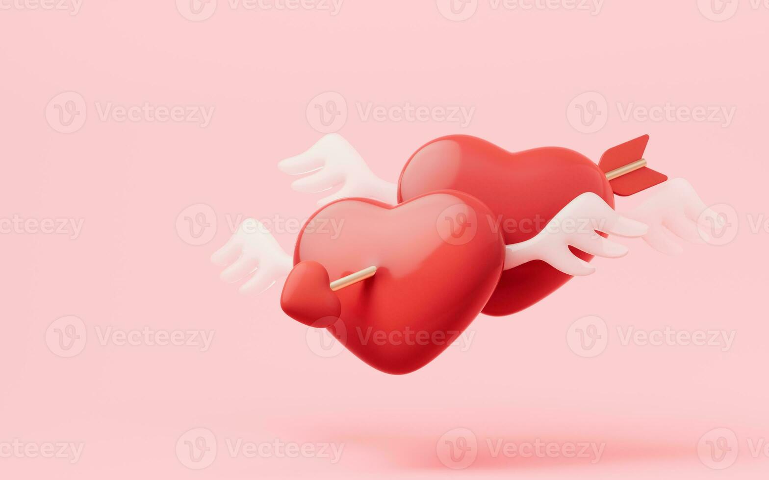 Love heart and arrow with Valentine's Day concept, 3d rendering. photo