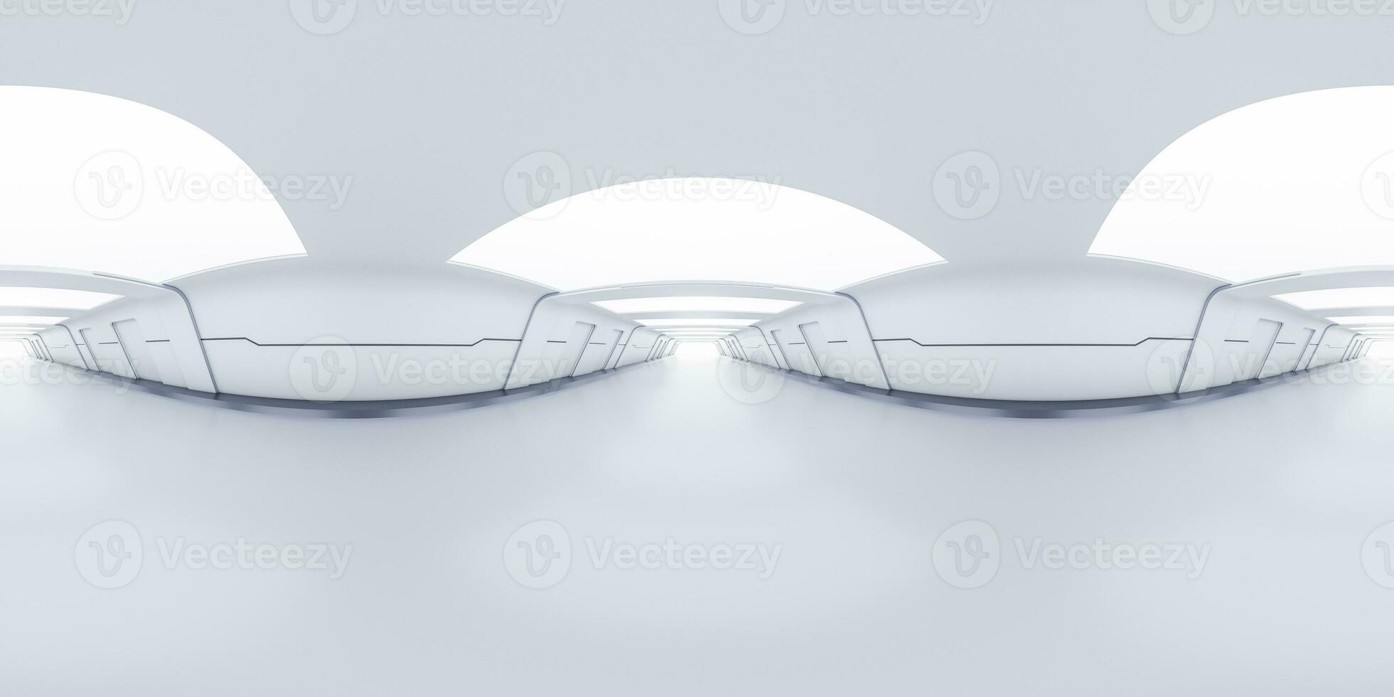 Empty white tunnel with futuristic style, 3d rendering. 360-degree seamless panoramic view. photo