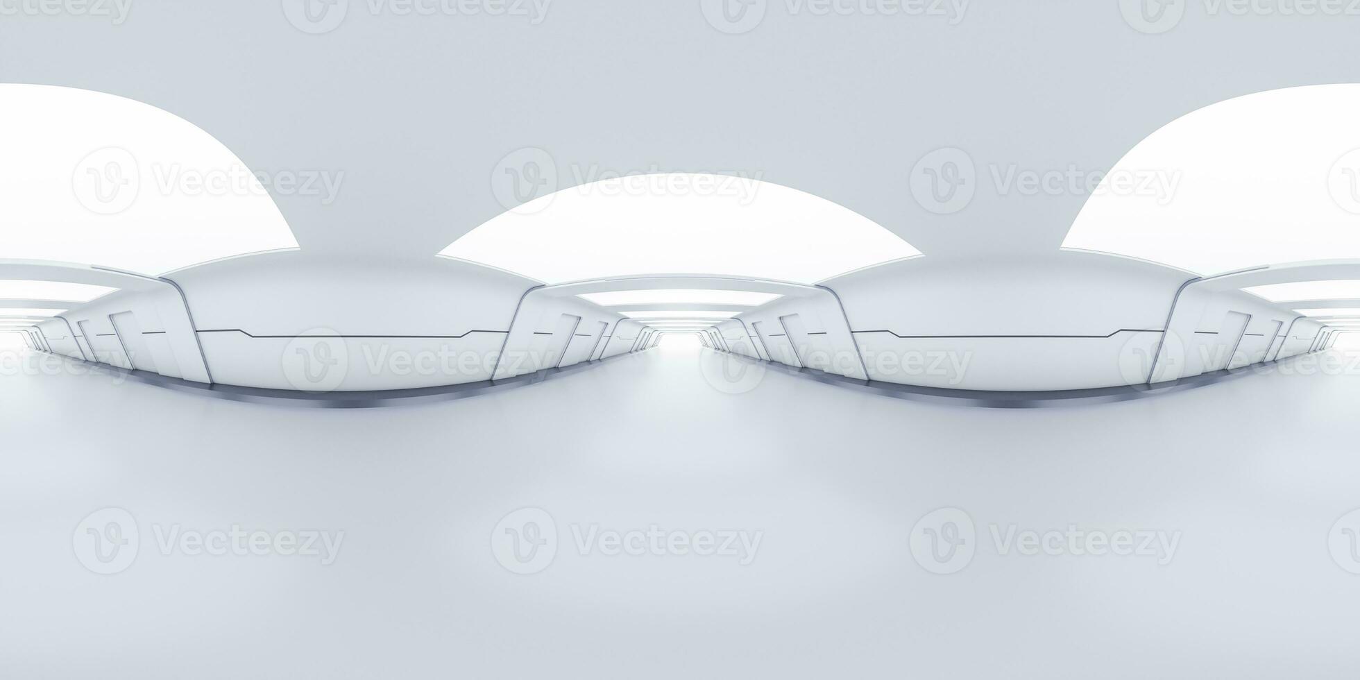 Empty white tunnel with futuristic style, 3d rendering. 360-degree seamless panoramic view. photo