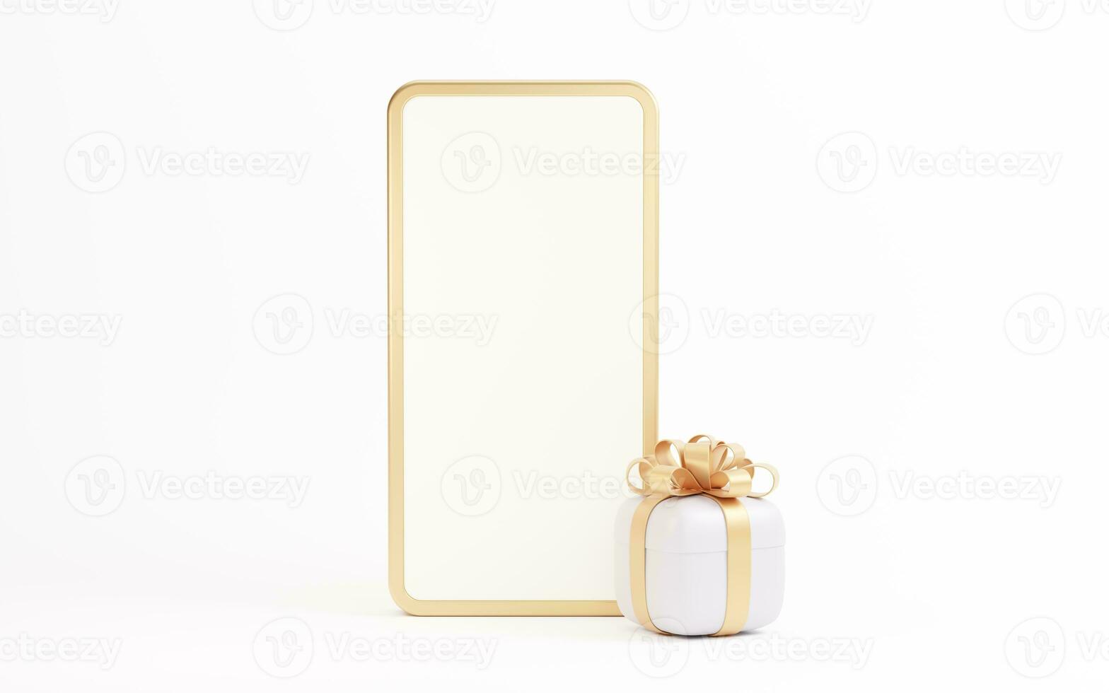 Gift box with mobile phone, 3d rendering. photo