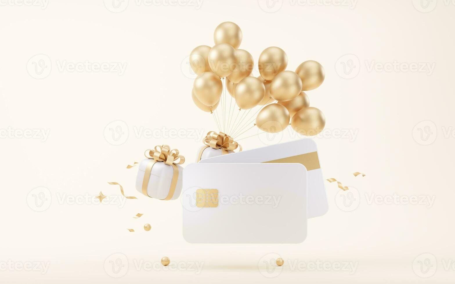 Gift box with bank card, 3d rendering. photo