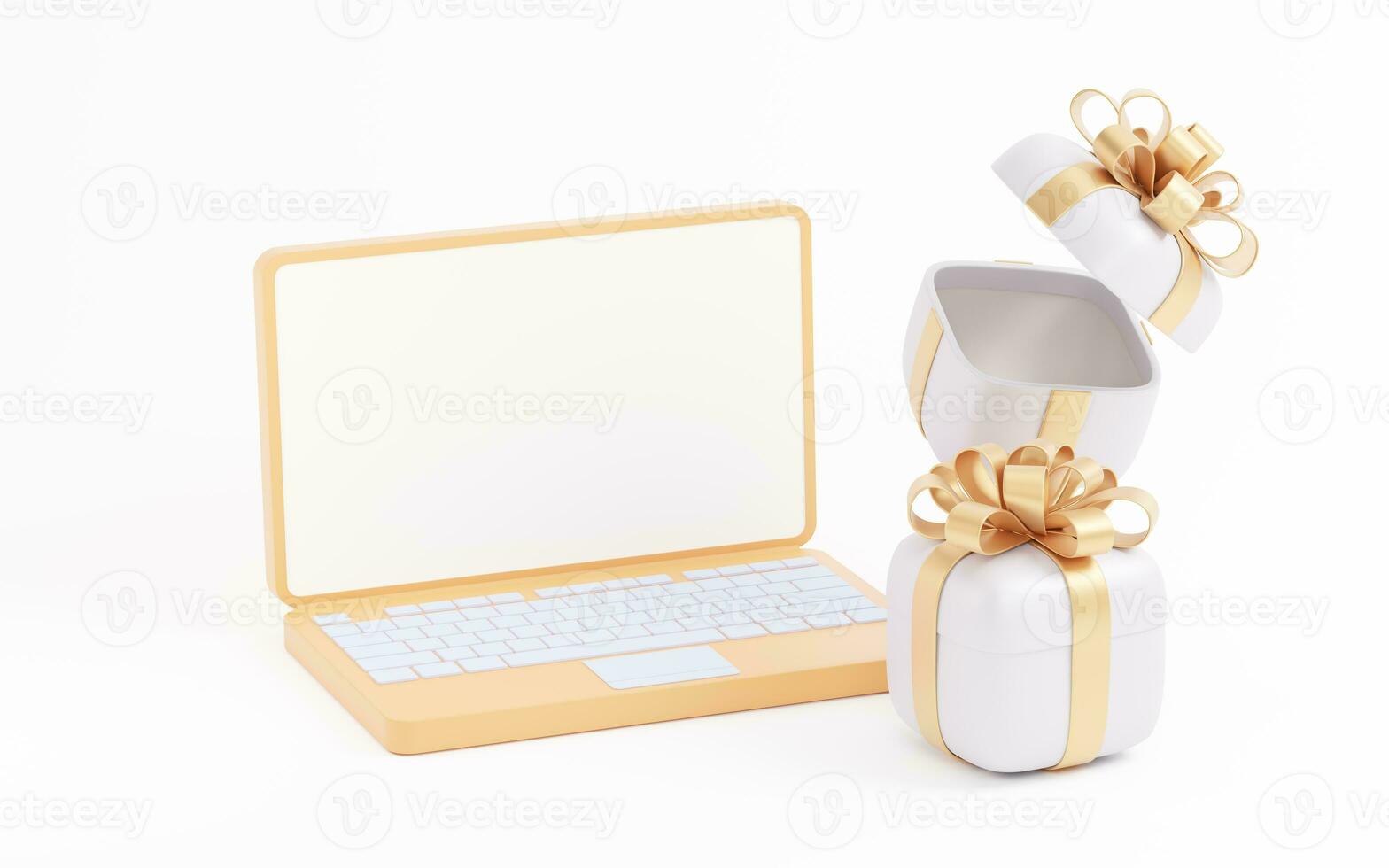 Gift box with computer, 3d rendering. photo