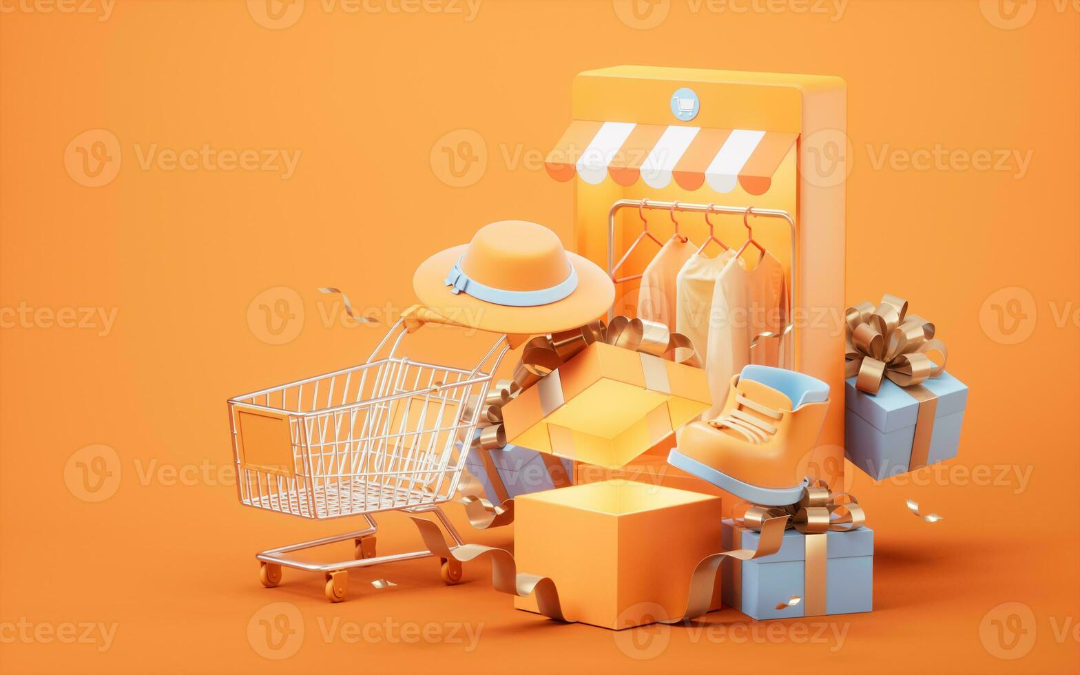 Online clothing store, 3d rendering. photo
