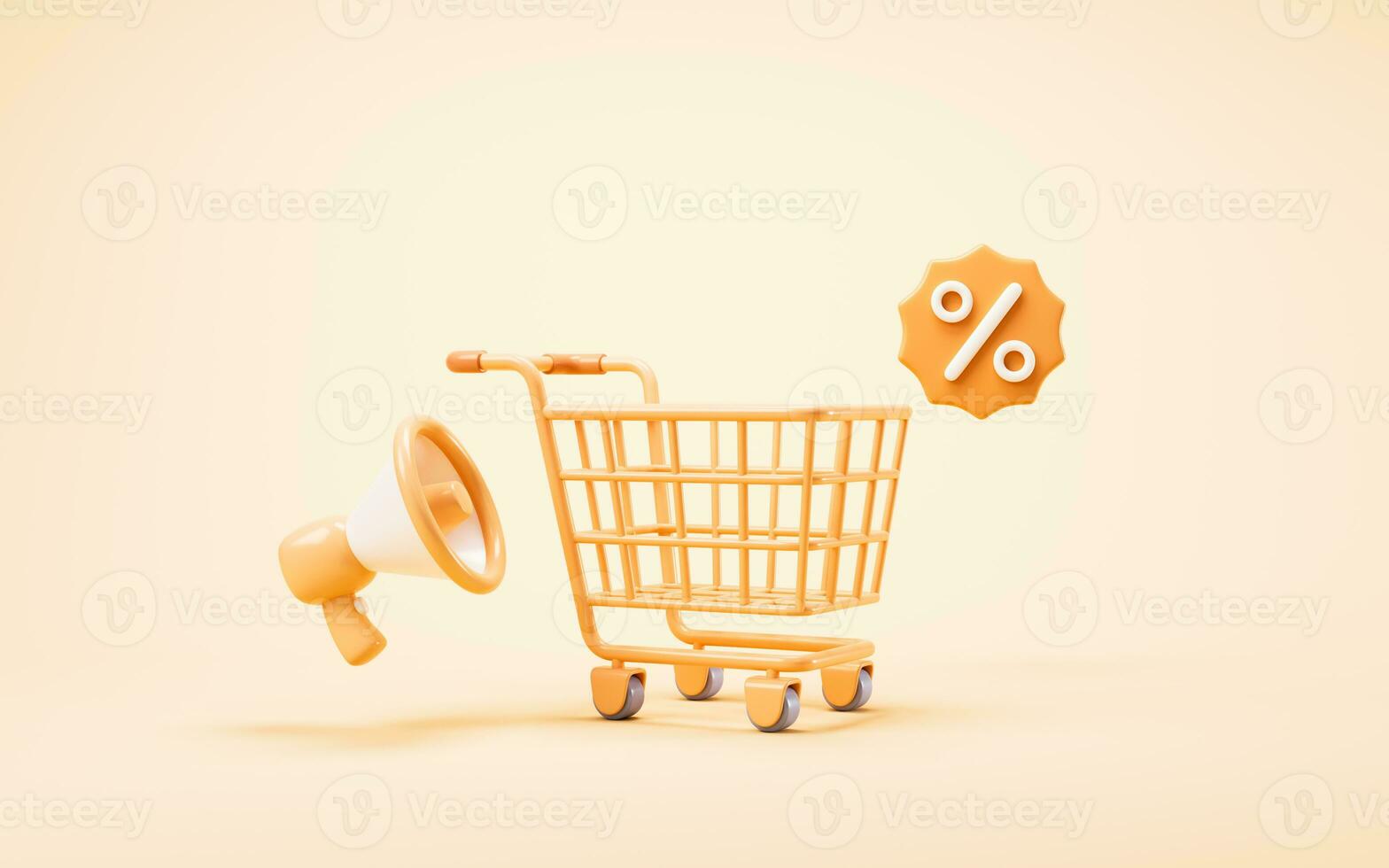 Cartoon shopping cart with shopping theme, 3d rendering. photo