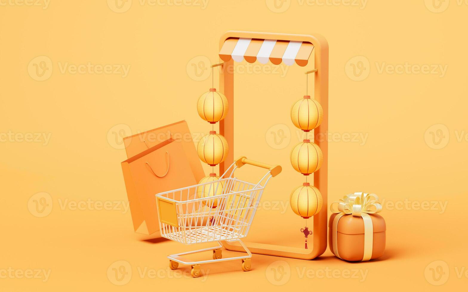Online shop with 3d cartoon style, 3d rendering. photo
