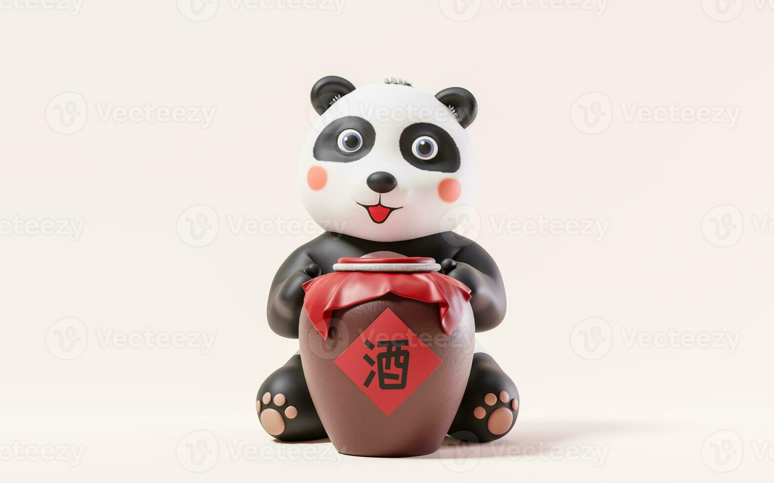 Cartoon panda and wine jar, 3d rendering. Translating on jar wine. photo