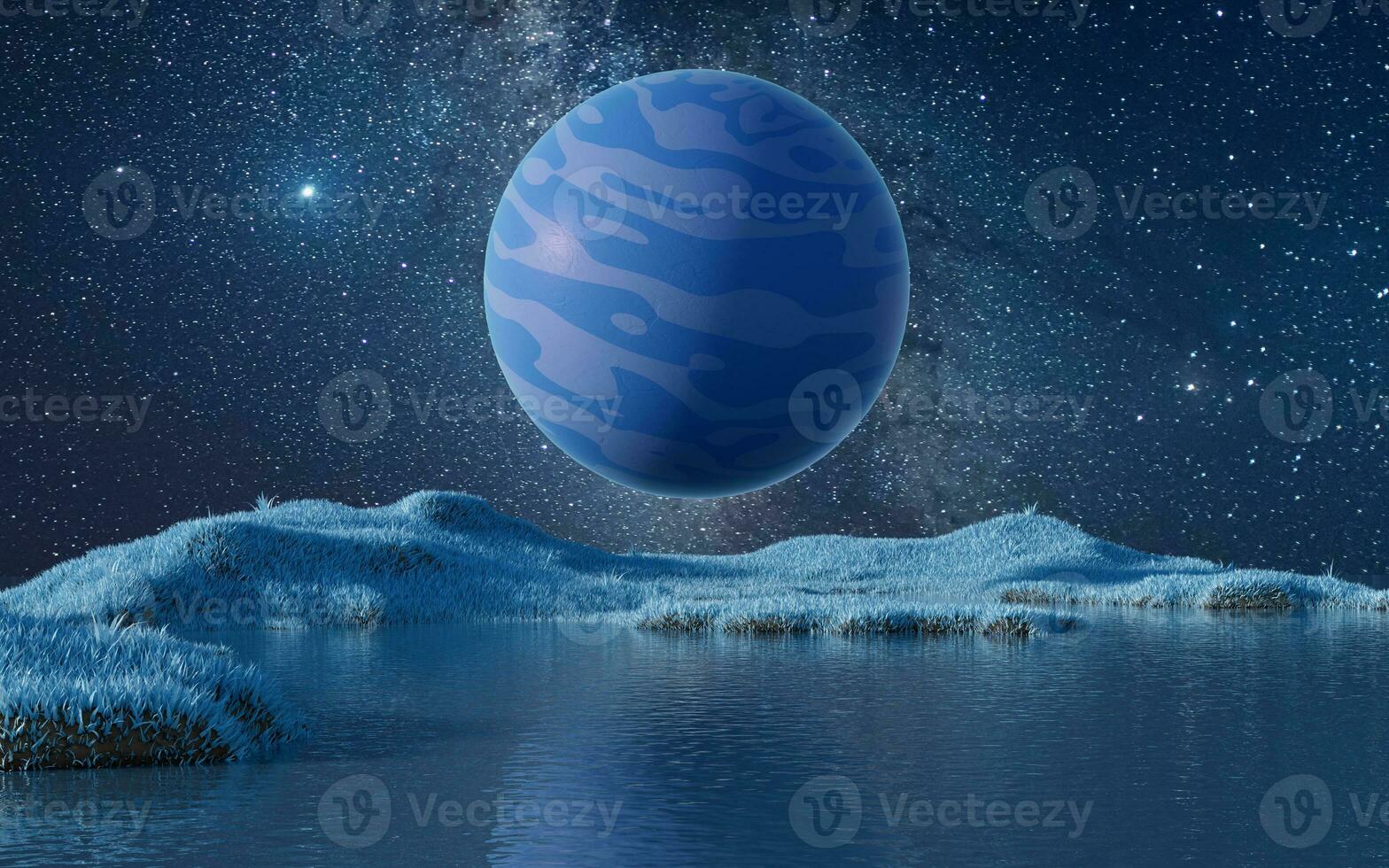 Planet with milky way at night, 3d rendering. photo