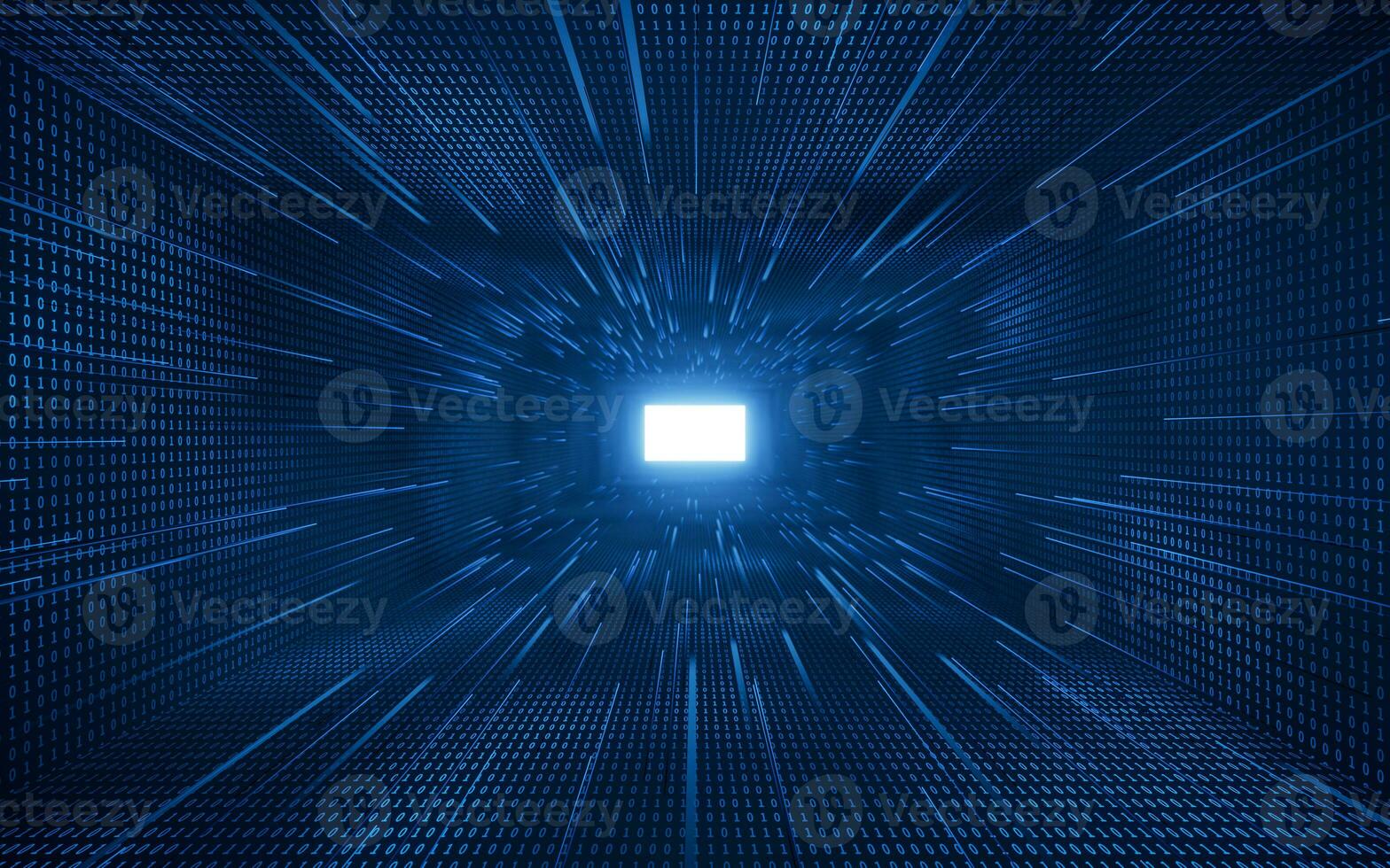 Dark blue digital cyberspace tunnel, 3d rendering. photo