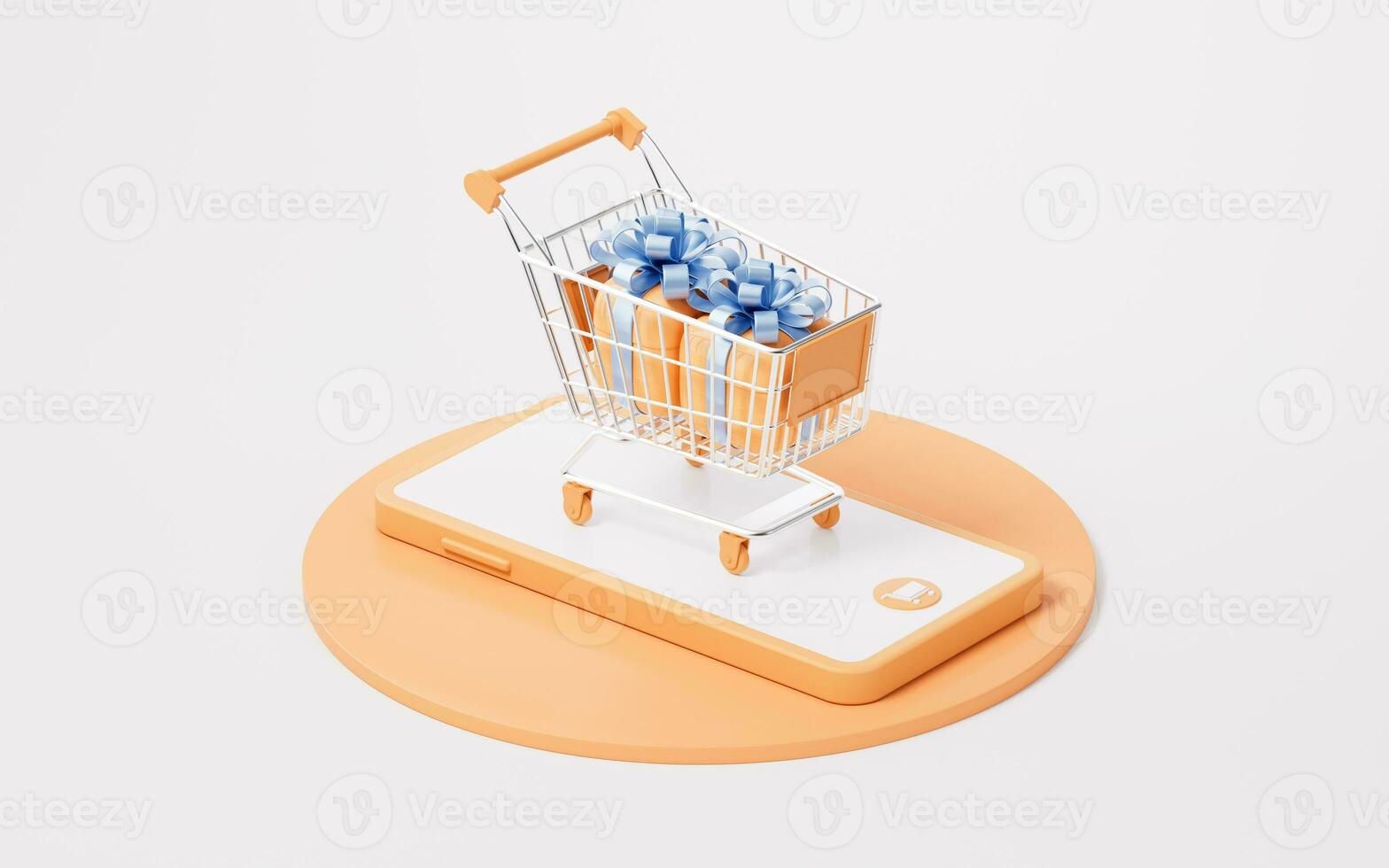 Shopping cart and gift boxes, 3d rendering. photo