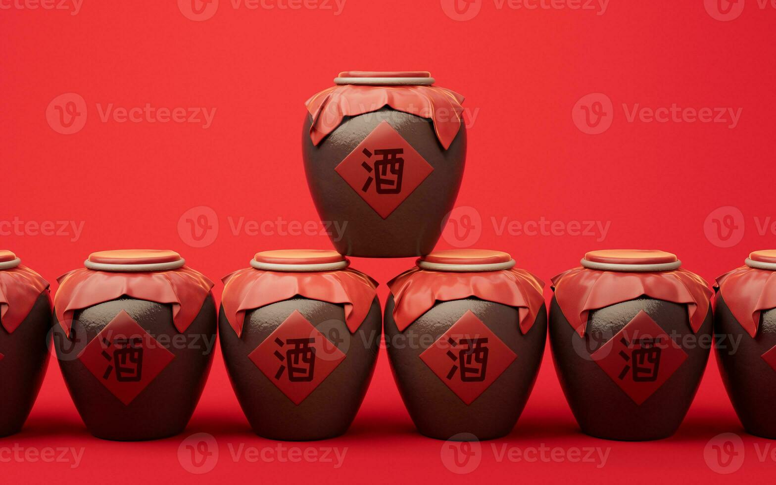 Chinese ancient wine with retro style, 3d rendering. Translation on the jar wine. photo