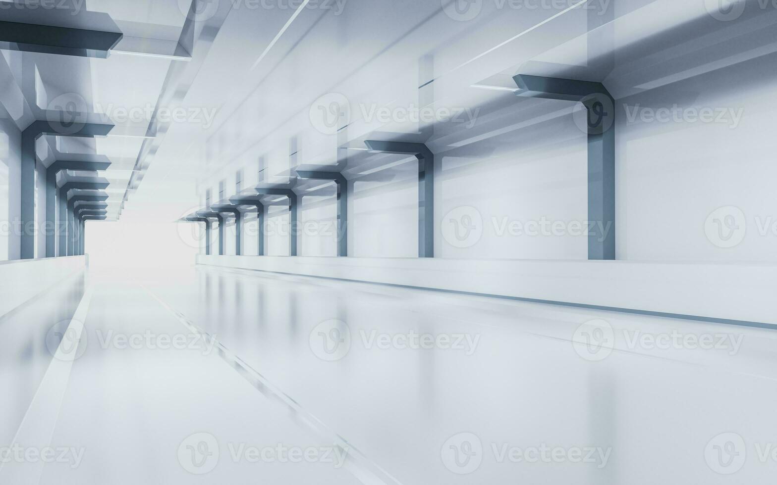 White empty tunnel, futuristic tunnel, 3d rendering. photo