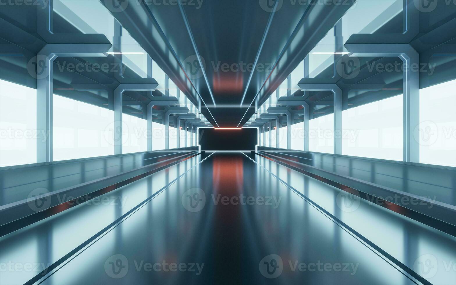 Dark tunnel with technology structure, 3d rendering. photo