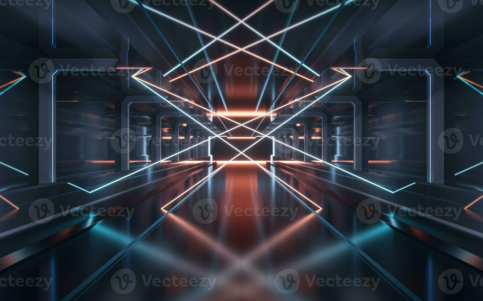 Dark tunnel with technology structure, 3d rendering. photo
