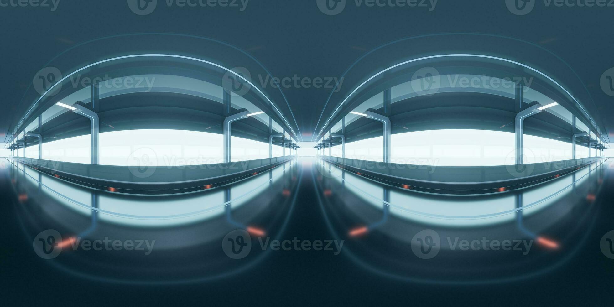 Dark tunnel with 360-degree seamless panoramic view. 3d rendering. photo