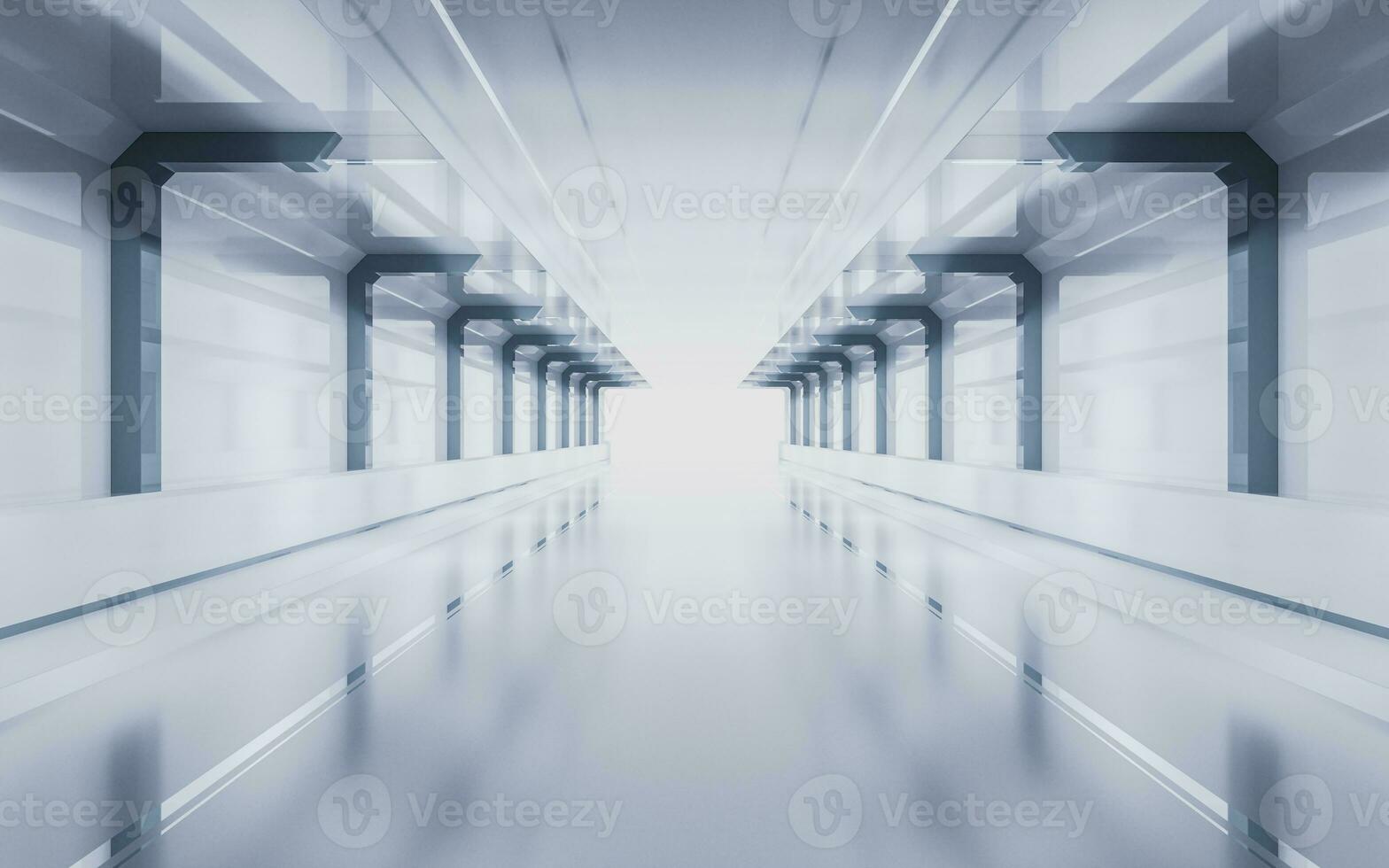 White empty tunnel, futuristic tunnel, 3d rendering. photo