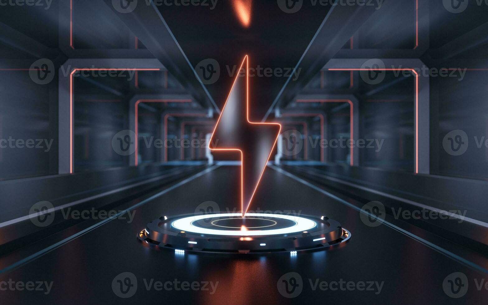 Lightning sign with technology background, 3d rendering. photo