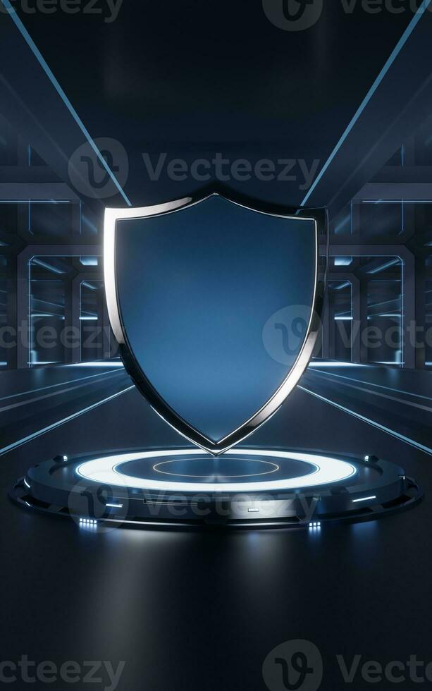 Glossy shield with technology background, 3d rendering. photo