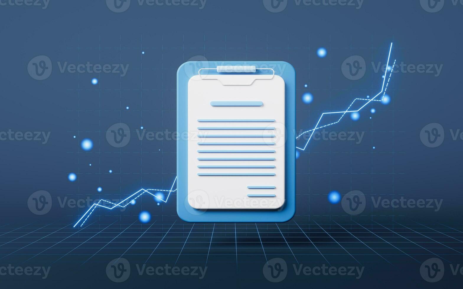 Report file with growing financial graph, 3d rendering. photo