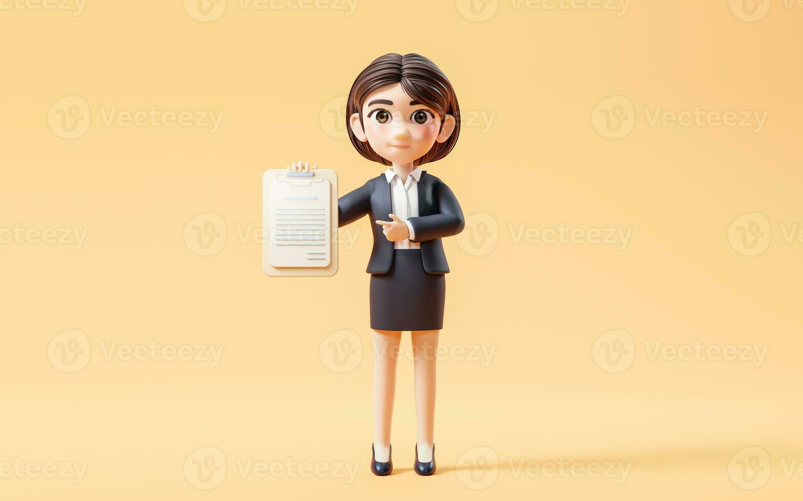 Business girl with the paper file, 3d rendering. photo