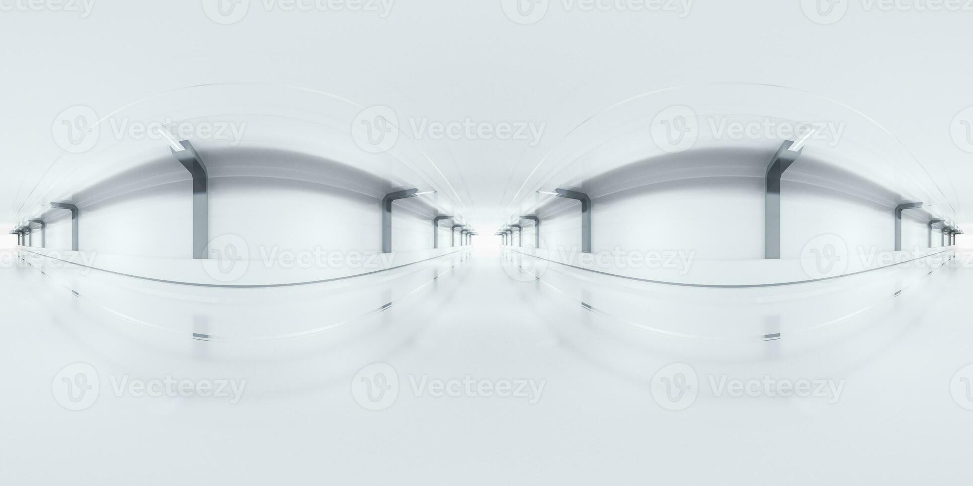 White empty tunnel, 360-degree seamless panoramic view. 3d rendering. photo
