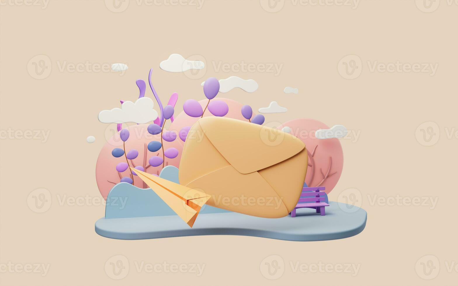 Message envelope with cartoon style, 3d rendering. photo