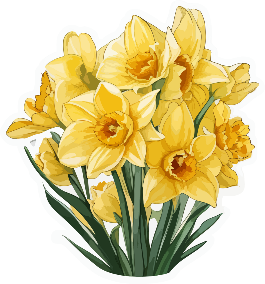 Daffodil Flower Bouquet Sticker with AI Generative png