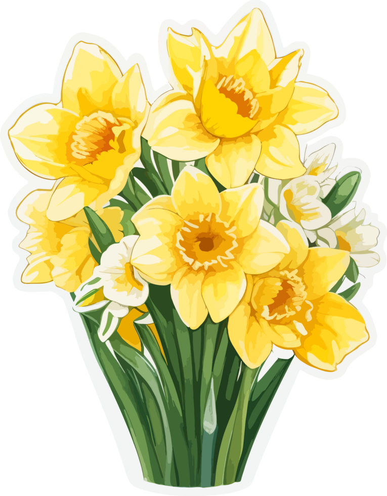 Daffodil Flower Bouquet Cartoon AI Generative png