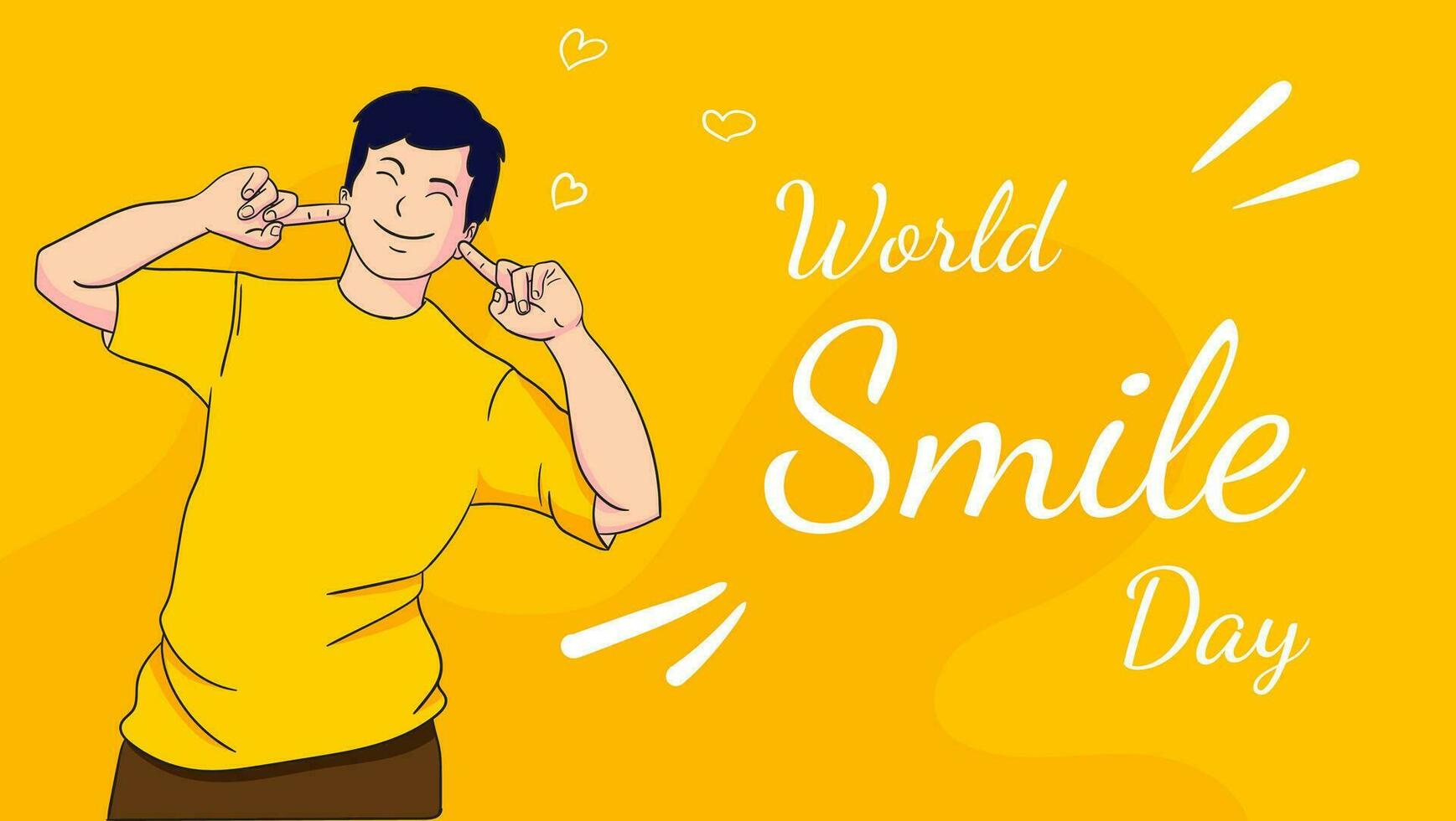 mundo sonrisa día saludo tarjeta diseño con linda hombres plano ilustración. lata utilizar para bandera, póster, saludo tarjeta, etc. vector