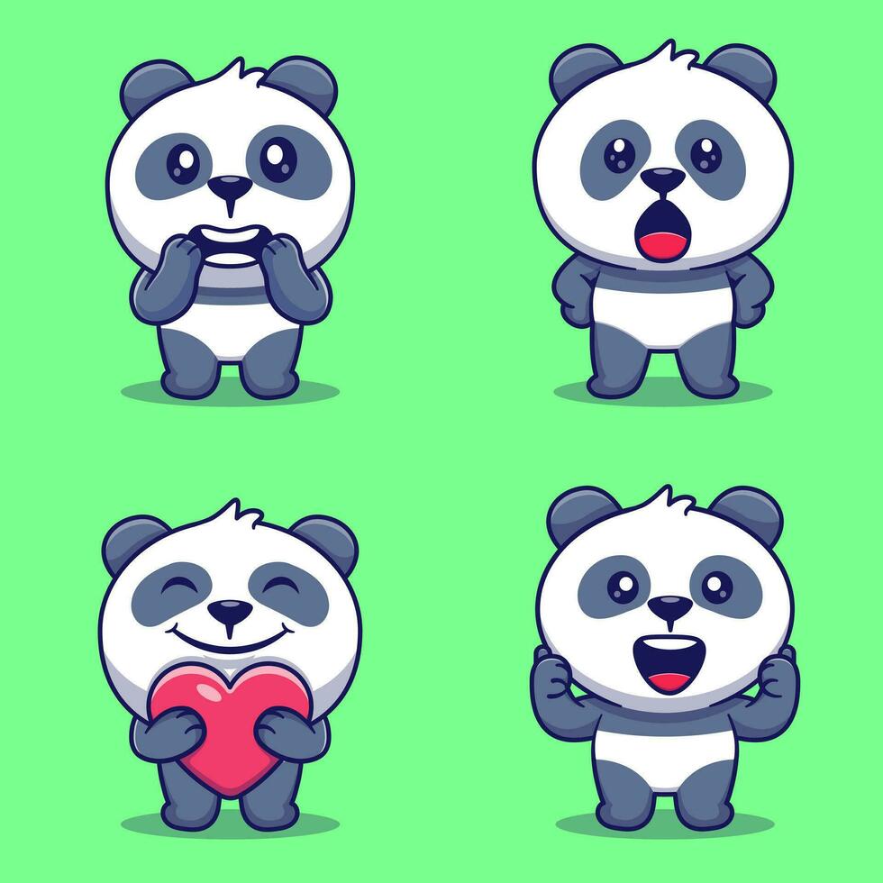 Set of cute panda characters with various emotions cartoon vector illustration