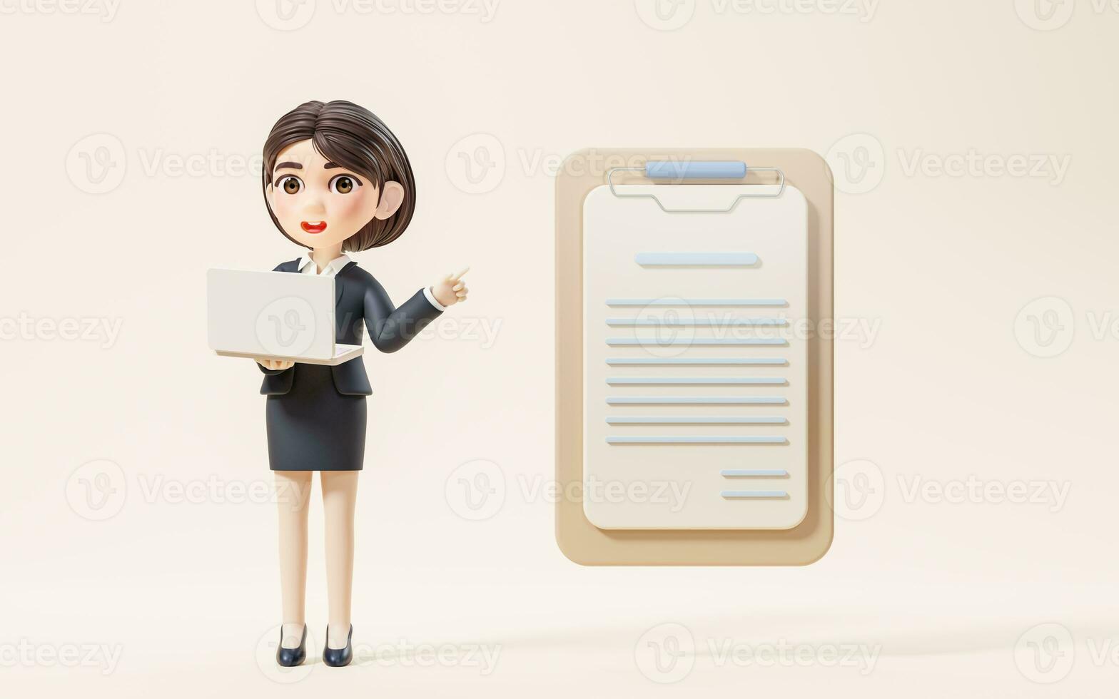 Business girl with the paper file, 3d rendering. photo