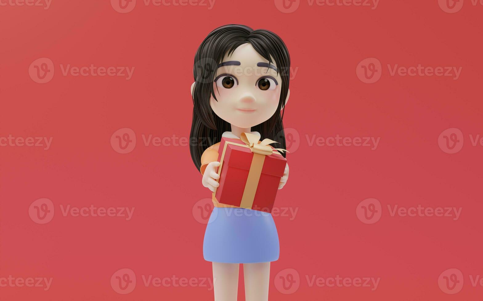 Little girl with shopping theme with cartoon style, 3d rendering. photo