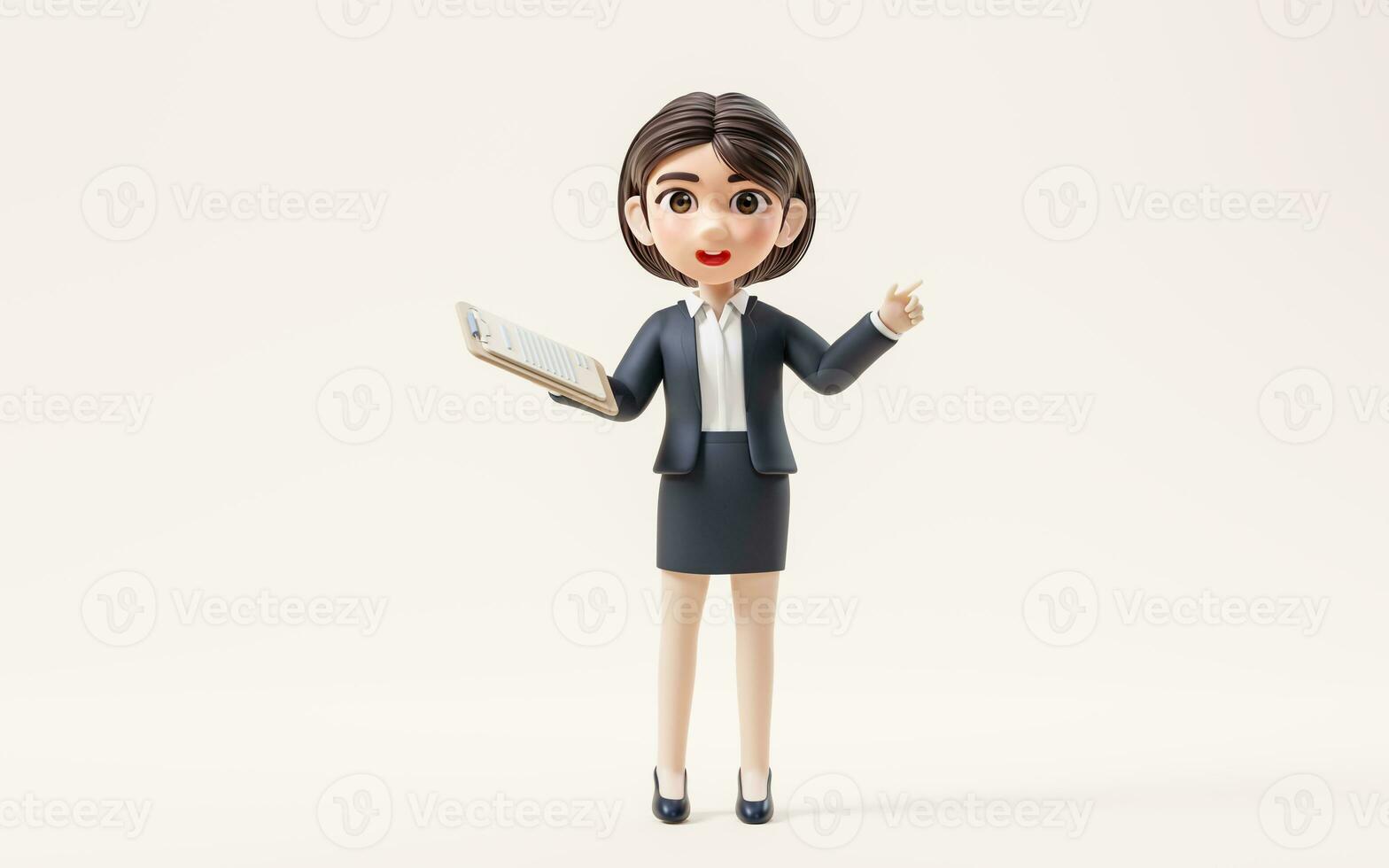 Business girl with the paper file, 3d rendering. photo