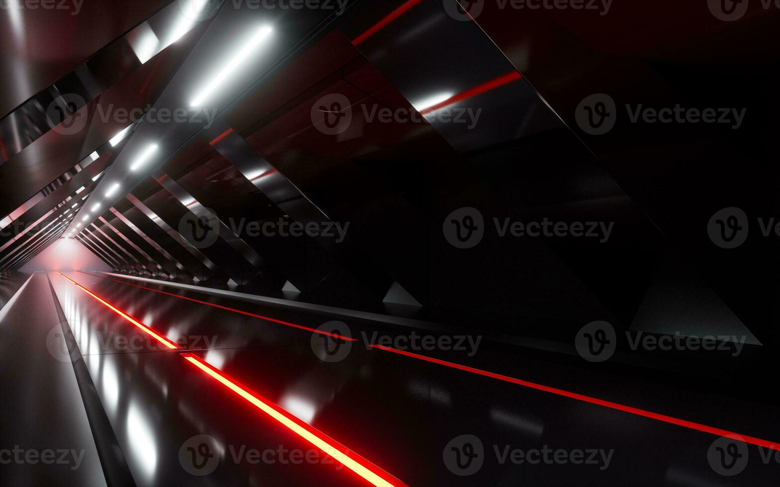 Dark tunnel with glowing light illuminated, 3d rendering. photo