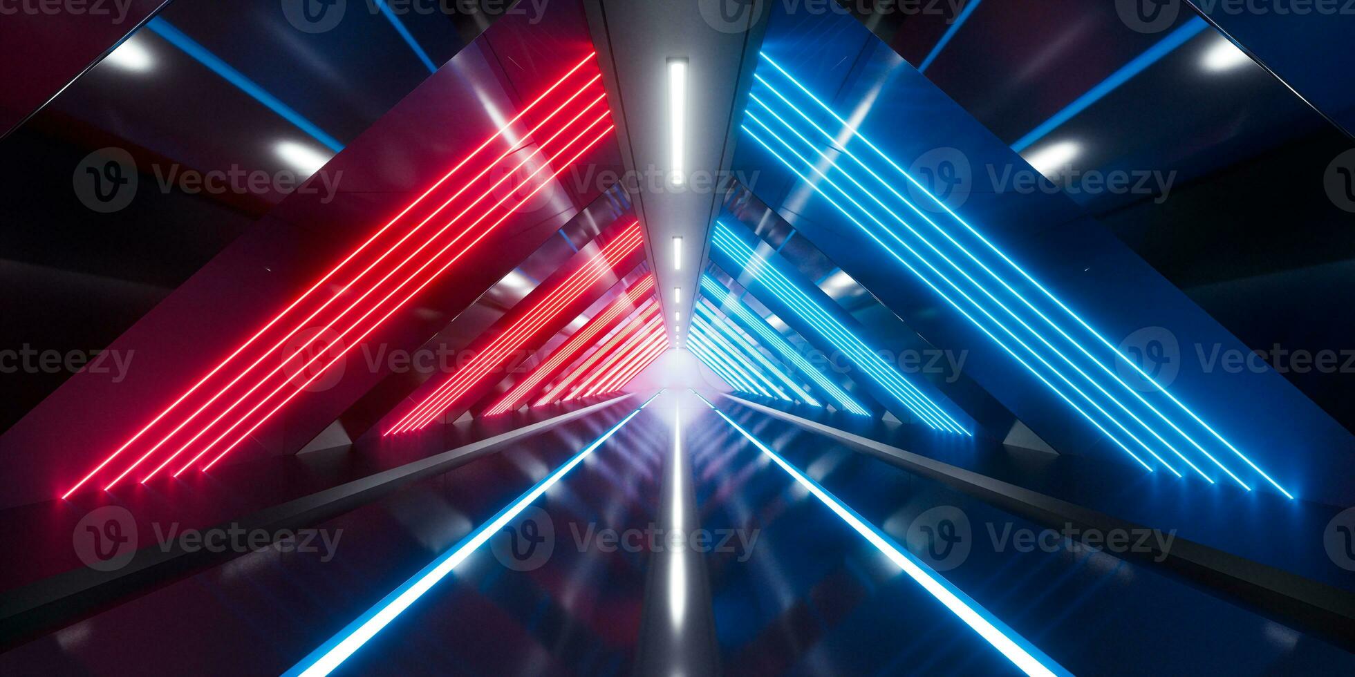 Dark tunnel with glowing light illuminated, 3d rendering. photo