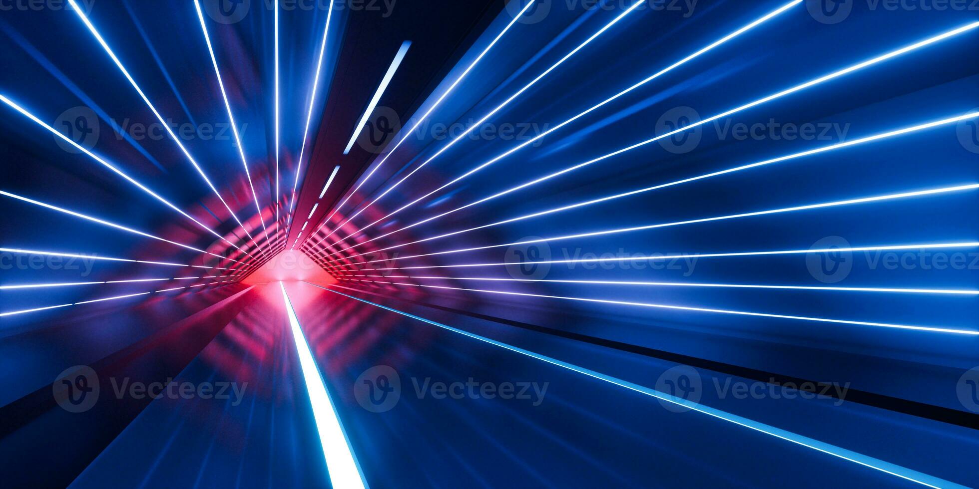 Dark tunnel with glowing light illuminated, 3d rendering. photo