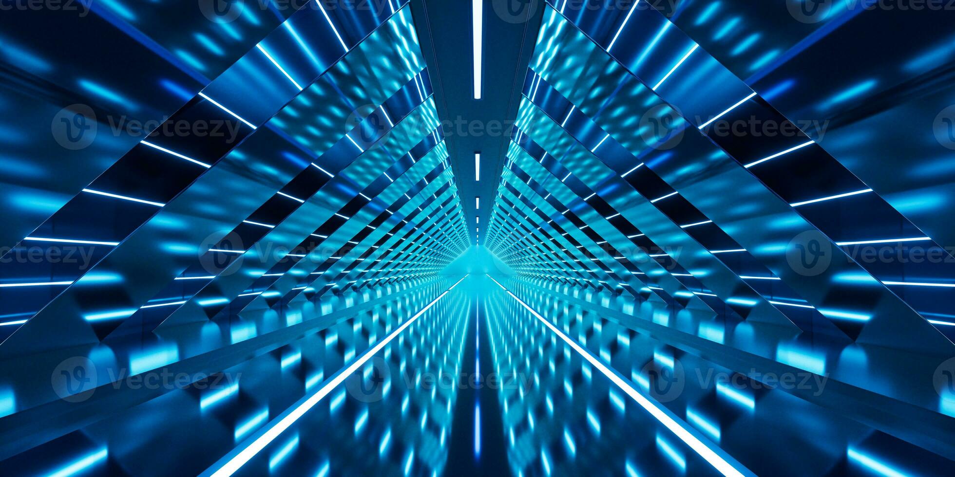 Dark tunnel with glowing light illuminated, 3d rendering. photo