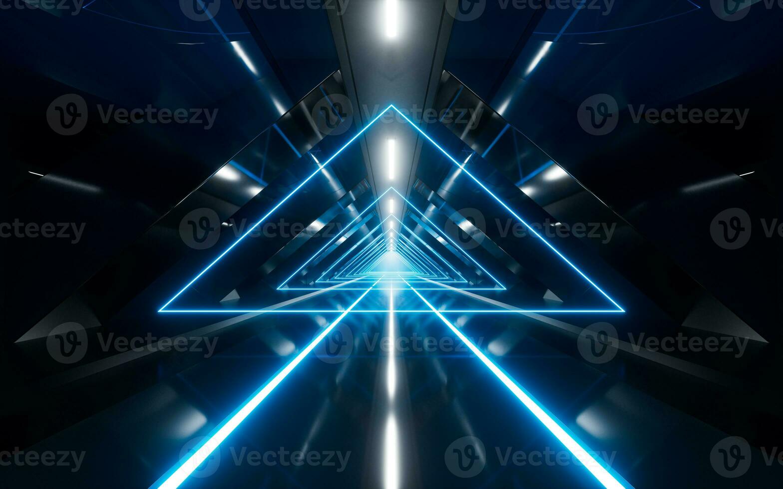 Dark tunnel with glowing light illuminated, 3d rendering. photo