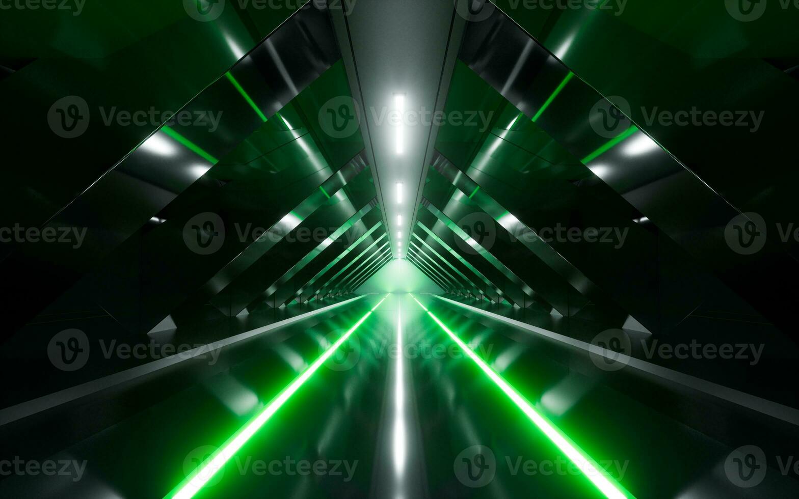 Dark tunnel with glowing light illuminated, 3d rendering. photo
