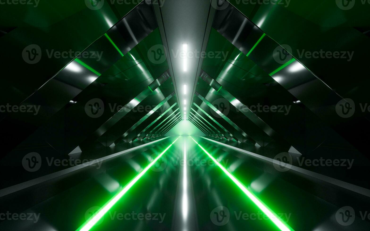 oscuro túnel con brillante ligero iluminado, 3d representación. foto