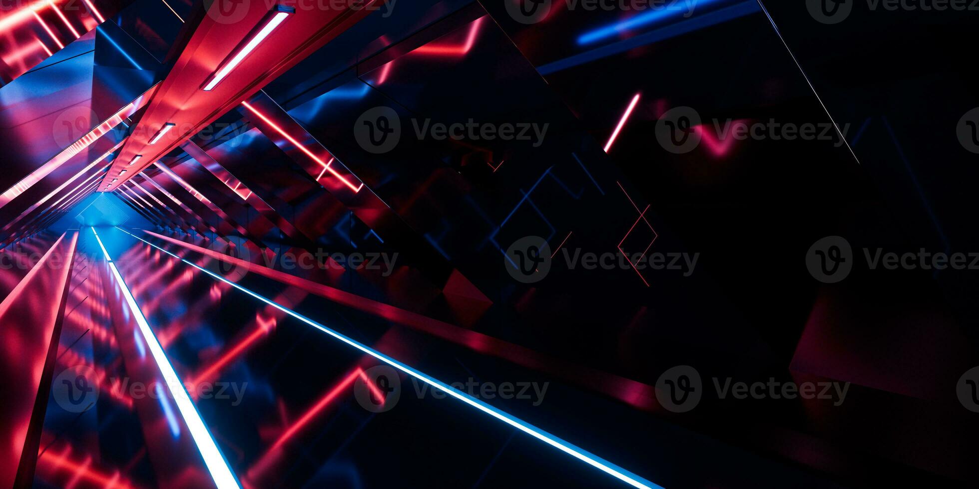 Dark tunnel with glowing light illuminated, 3d rendering. photo