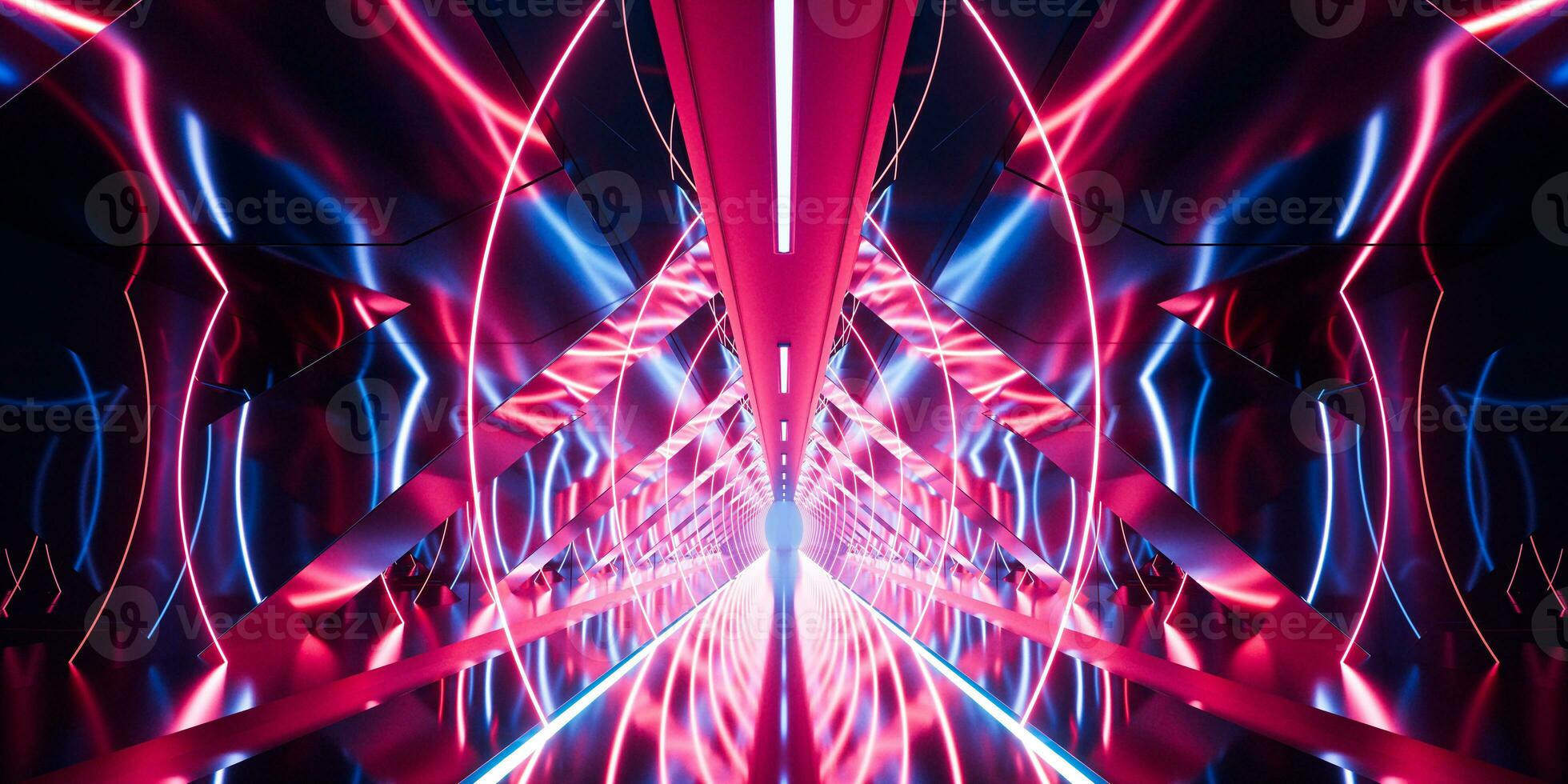 Dark tunnel with glowing light illuminated, 3d rendering. photo