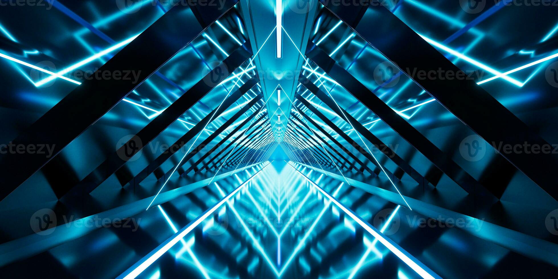 Dark tunnel with glowing light illuminated, 3d rendering. photo