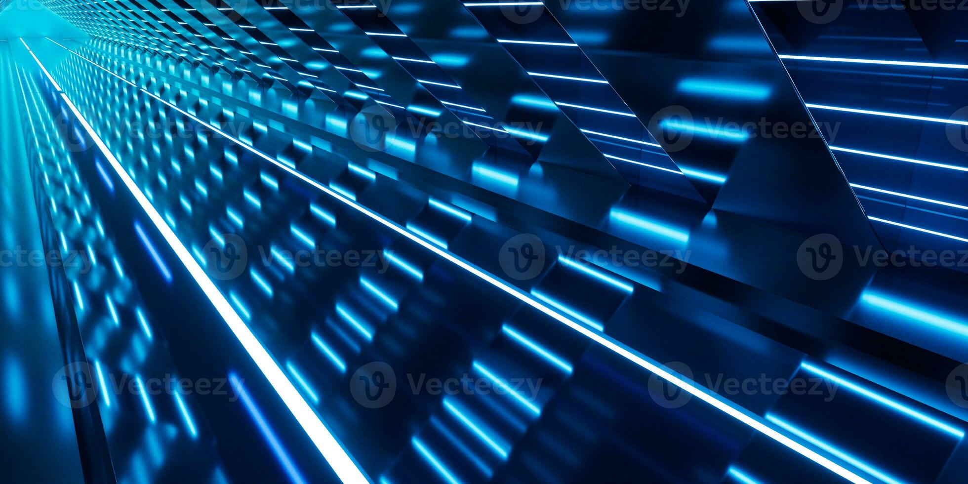 Dark tunnel with glowing light illuminated, 3d rendering. photo