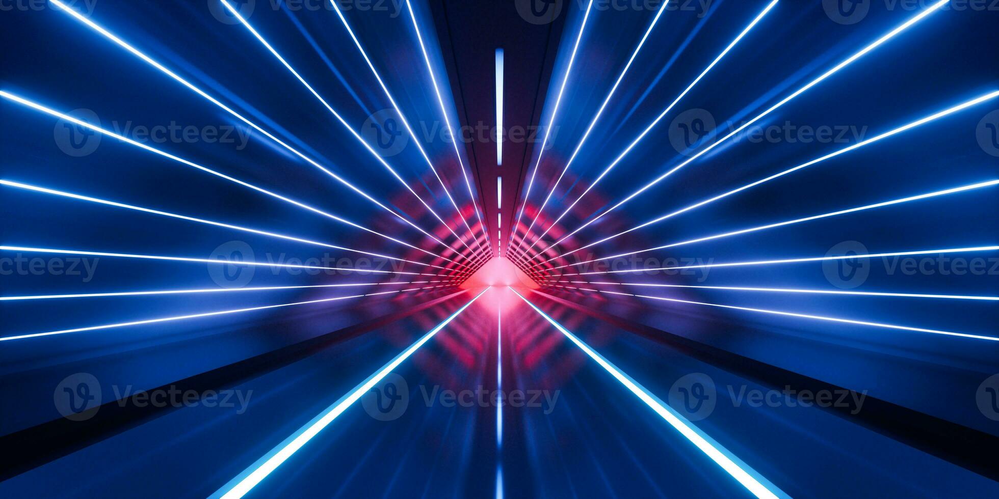 Dark tunnel with glowing light illuminated, 3d rendering. photo